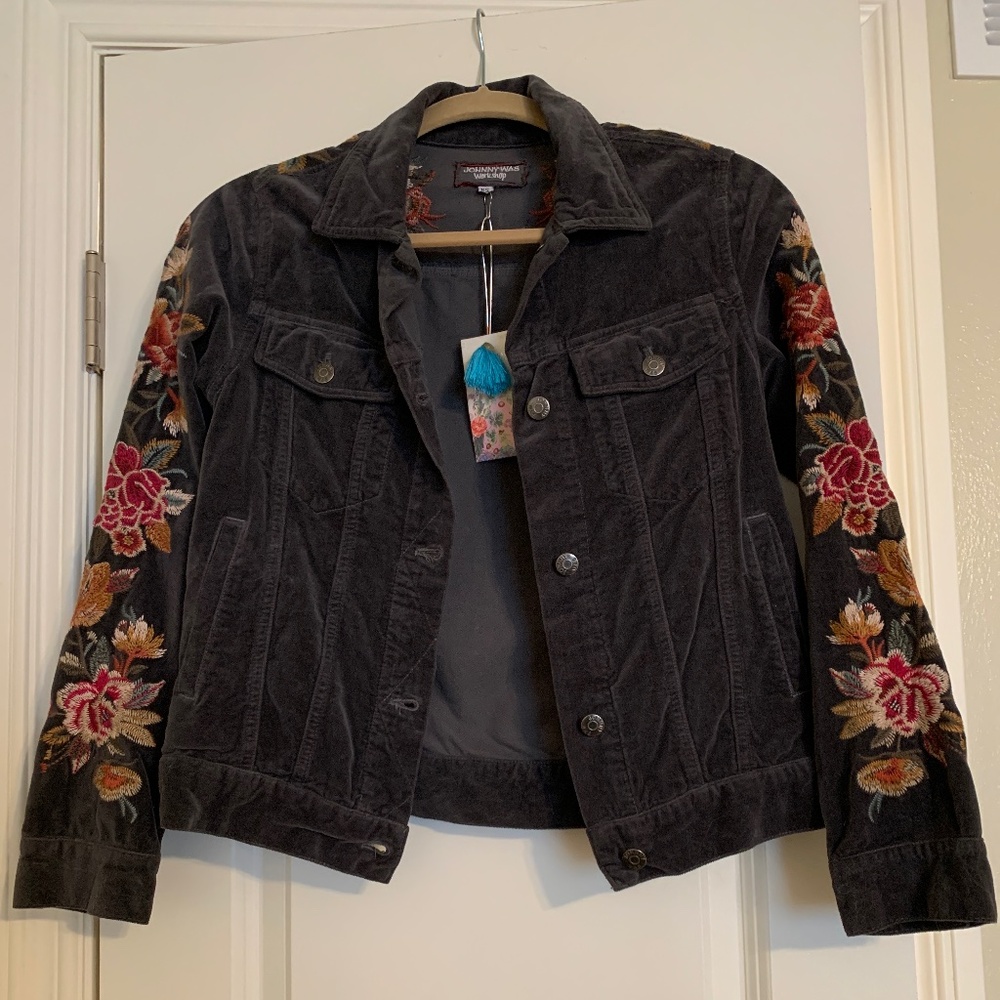 Johnny Was - Velvet Trucker Jacket Embroidered XS NWT